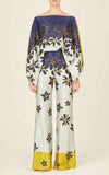 Fashion Print Satin 2 Piece Sets Women Casual Lantern Sleeve Off
