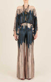 Fashion Print Satin 2 Piece Sets Women Casual Lantern Sleeve Off