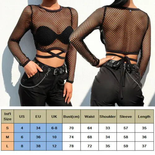 New Women Sexy Mesh Goth Long Sleeve T Shirt See-Through Fishnet Tops Jeal Brand Collections New Women Sexy Mesh Goth Long Sleeve T Shirt See-Through Fishnet Tops Jeal Brand Collections