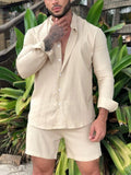 Jealí New Men's Casual Hawaiian Beach Sets 2pcs Solid Long