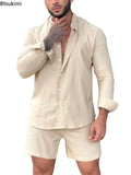 Jealí New Men's Casual Hawaiian Beach Sets 2pcs Solid Long