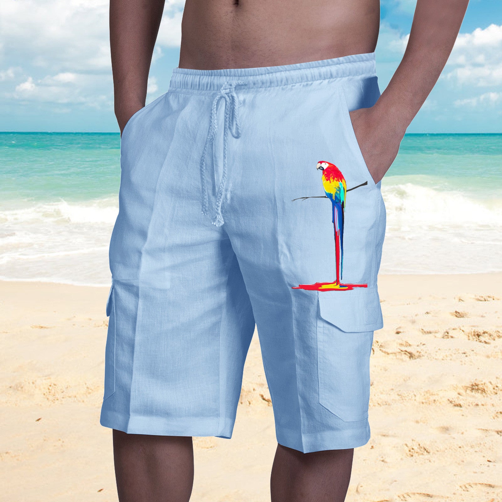 Men's Cargo Shorts Rice White Multicolor Multi pocket