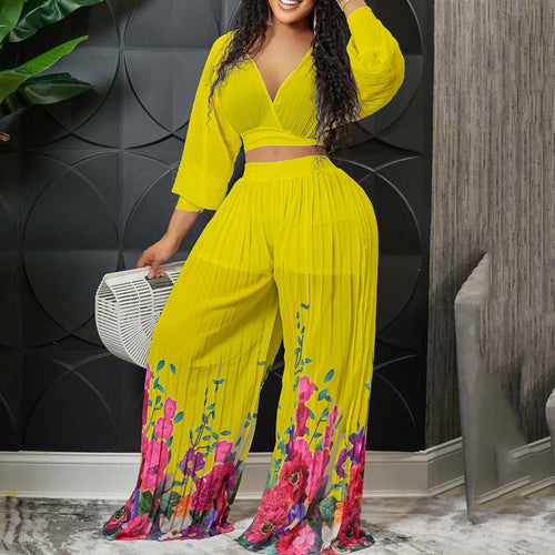 Chiffon Pleated Crop Tops & Long Trousers Printed Outfits – Jeali Brand  Collections™